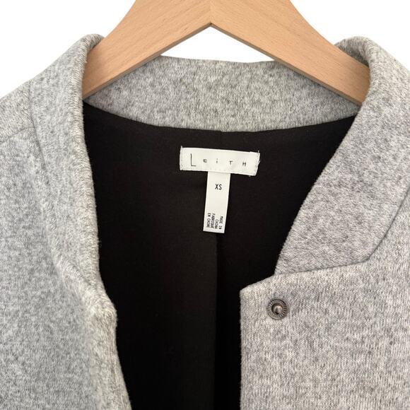 Leith Knit Longline Bomber Jacket Gray Size XS Minimalist Lagenlook - Picture 4 of 7